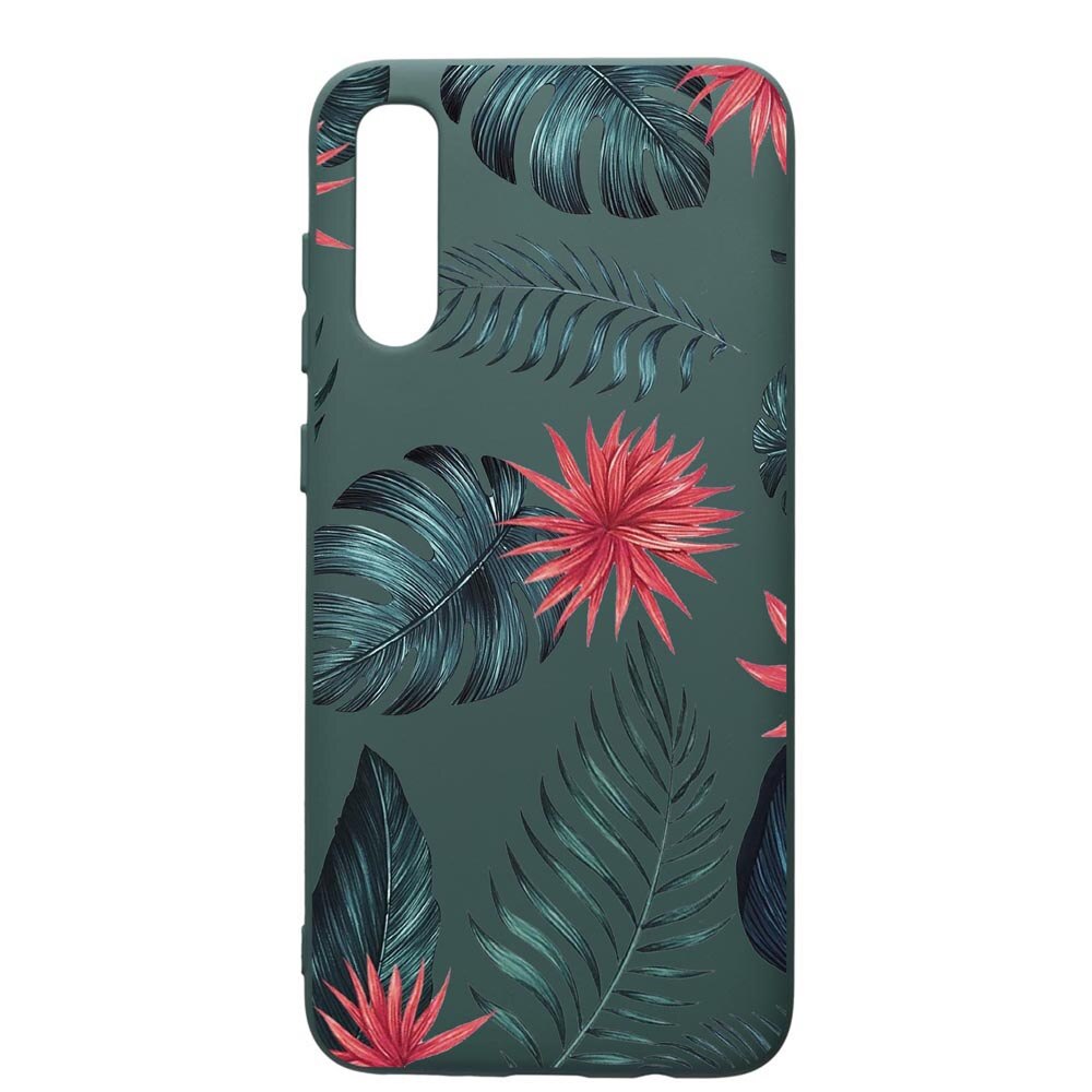 Husa Premium Silicon Compatibila Cu Samsung Galaxy A70, Tropical Flowers, cu interiorul din material textil, protectie camera, Forest Green, PFG497