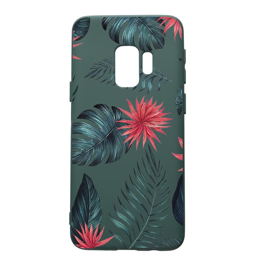 Husa Premium Silicon Compatibila Cu Samsung Galaxy S9, Tropical Flowers, cu interiorul din material textil, protectie camera, Forest Green, PFG497