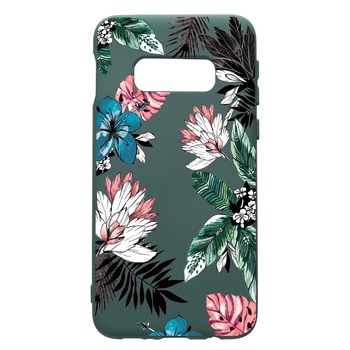 Husa Premium Silicon Compatibila Cu Samsung Galaxy S8, Tropical Flowers, cu interiorul din material textil, protectie camera, Forest Green, PFG500 Husa Premium Silicon Compatibila Cu Samsung Galaxy S8, Tropical Flowers, cu interiorul din material textil, protectie camera, Forest Green, PFG500