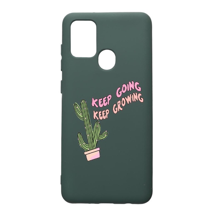 Husa Premium Silicon Compatibila Cu Huawei P Smart 2020, Keep Going, cu interiorul din material textil, protectie camera, Forest Green, PFG482
