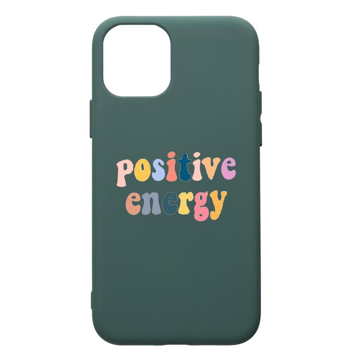 Husa Premium Silicon Compatibila Cu Apple iPhone 11, Positive Energy, cu interiorul din material textil, protectie camera, Forest Green, PFG479