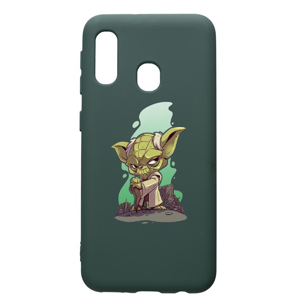Husa Premium Silicon Compatibila Cu Samsung Galaxy A40, Star Wars Yoda, cu interiorul din material textil, protectie camera, Forest Green, PFG403