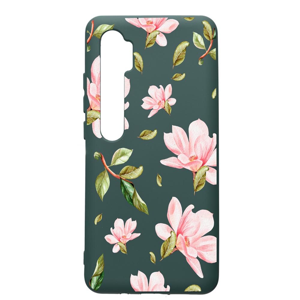 Husa Premium Silicon Compatibila Cu Xiaomi Mi Note 10, Spring Flowers, cu interiorul din material textil, protectie camera, Forest Green, PFG496
