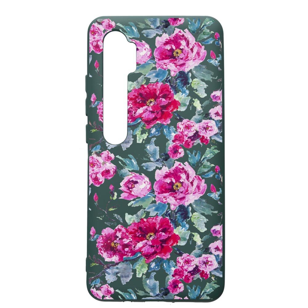 Husa Premium Silicon Compatibila Cu Xiaomi Mi Note 10, Flowers - Pastel colors, cu interiorul din material textil, protectie camera, Forest Green, PFG507