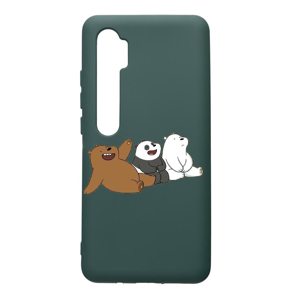 Husa Premium Silicon Compatibila Cu Xiaomi Mi Note 10, Keep Calm - Bears, cu interiorul din material textil, protectie camera, Forest Green, PFG587