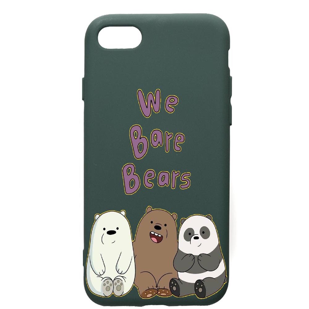 Husa Premium Silicon Compatibila Cu Apple iPhone SE 2 / iPhone 8 / iPhone 7, We Bare Bears, cu interiorul din material textil, protectie camera, Forest Green, PFG588