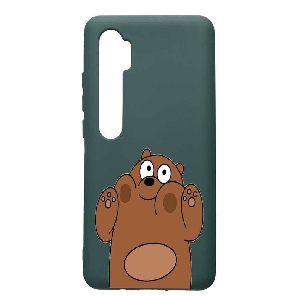 Husa Premium Silicon Compatibila Cu Xiaomi Mi Note 10, Bear, cu interiorul din material textil, protectie camera, Forest Green, PFG589
