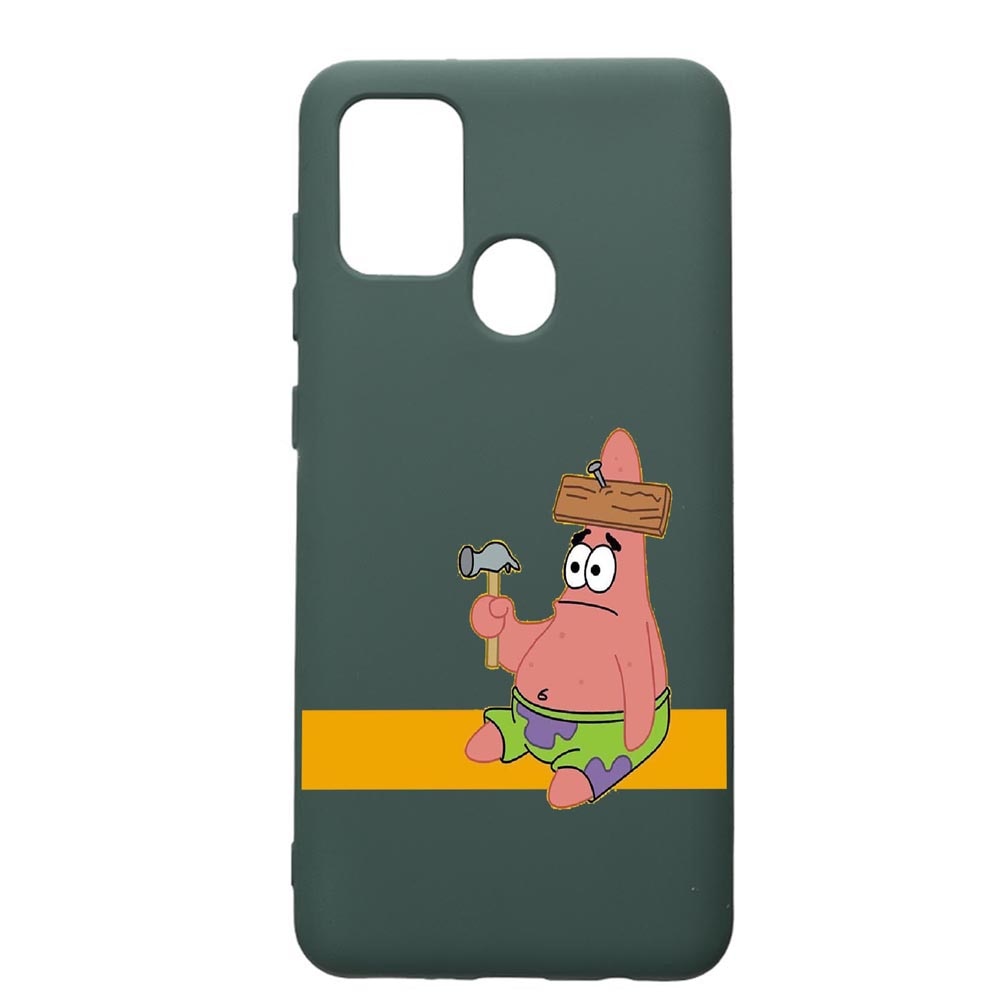 Husa Premium Silicon Compatibila Cu Samsung Galaxy A21S, Spongebob - Patrick Star, cu interiorul din material textil, protectie camera, Forest Green, PFG595