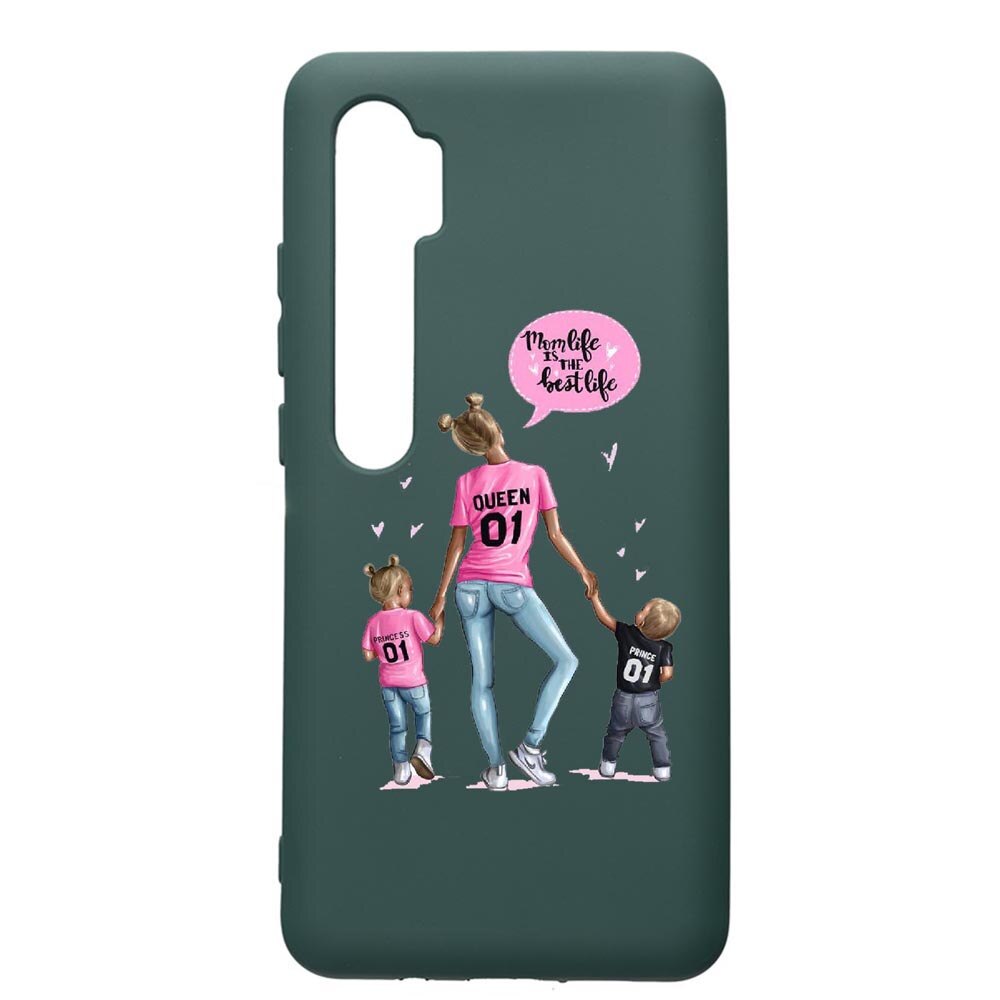Husa Premium Silicon Compatibila Cu Xiaomi Mi Note 10, Mom Life, cu interiorul din material textil, protectie camera, Forest Green, PFG557