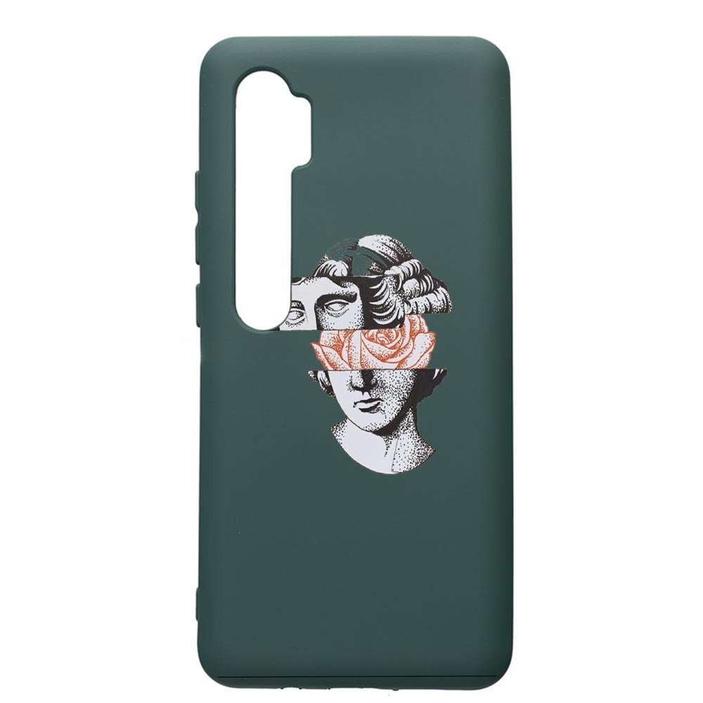 Husa Premium Silicon Compatibila Cu Xiaomi Mi Note 10, Statue Rose, cu interiorul din material textil, protectie camera, Forest Green, PFG604