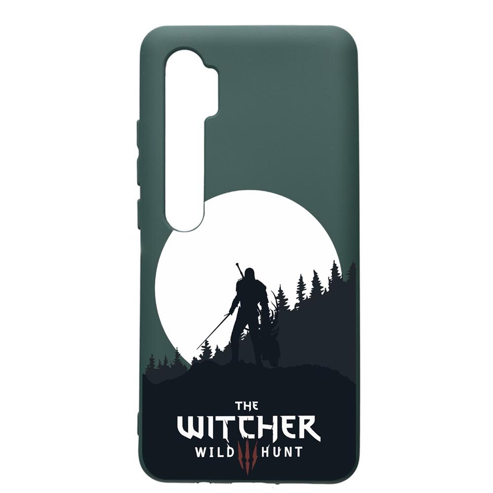 Husa Premium Silicon Compatibila Cu Xiaomi Mi Note 10, The Witcher, cu interiorul din material textil, protectie camera, Forest Green, PFG427