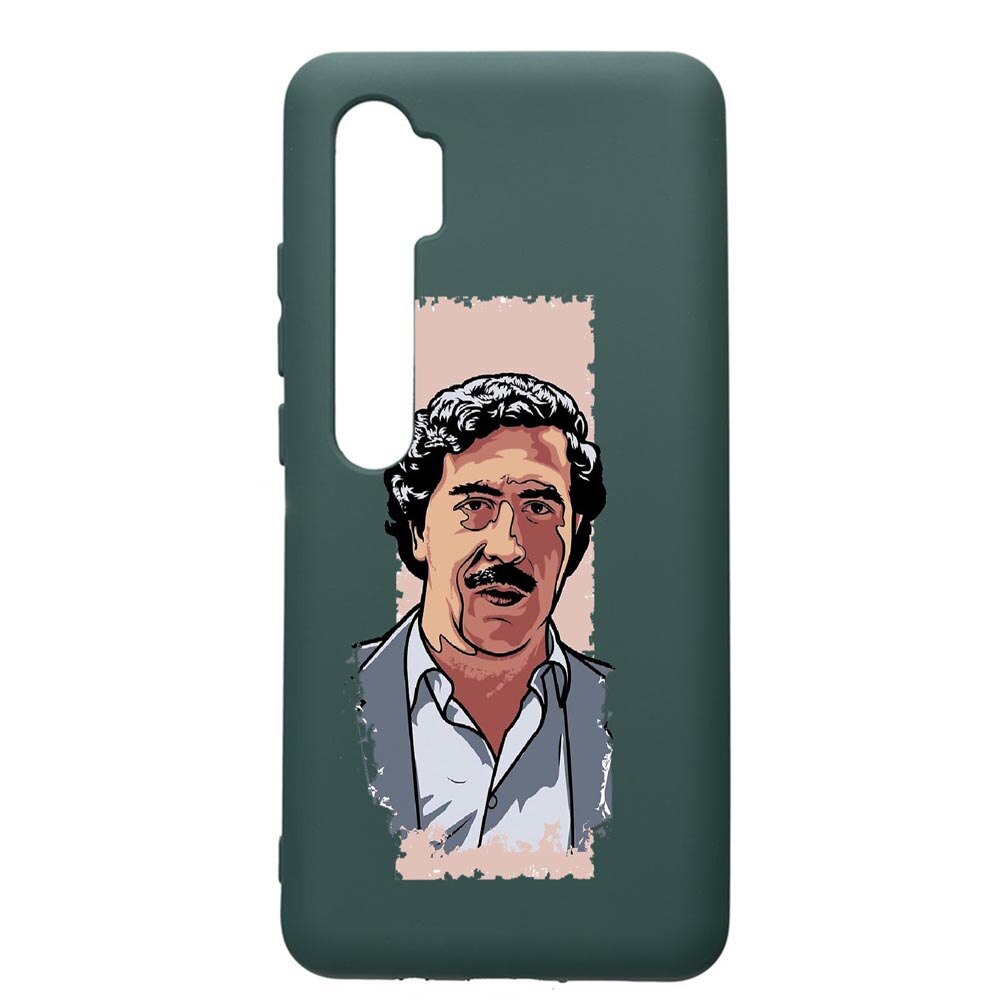 Husa Premium Silicon Compatibila Cu Xiaomi Mi Note 10, Narcos Pablo Escobar, cu interiorul din material textil, protectie camera, Forest Green, PFG442
