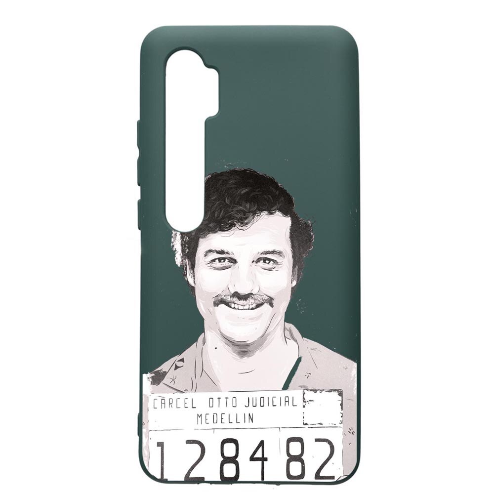 Husa Premium Silicon Compatibila Cu Xiaomi Mi Note 10, Narcos Pablo Escobar, cu interiorul din material textil, protectie camera, Forest Green, PFG443