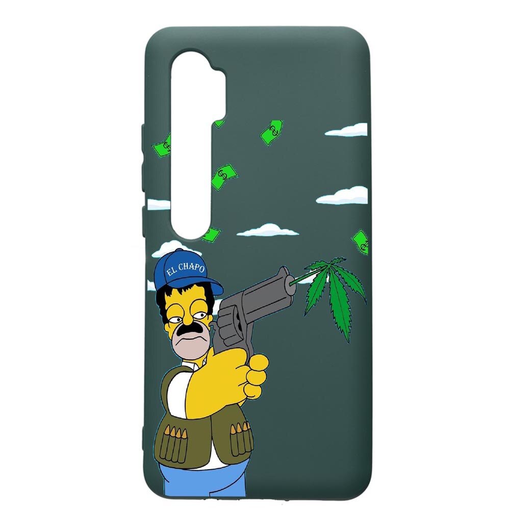 Husa Premium Silicon Compatibila Cu Xiaomi Mi Note 10, Narcos The Simpsons, cu interiorul din material textil, protectie camera, Forest Green, PFG441