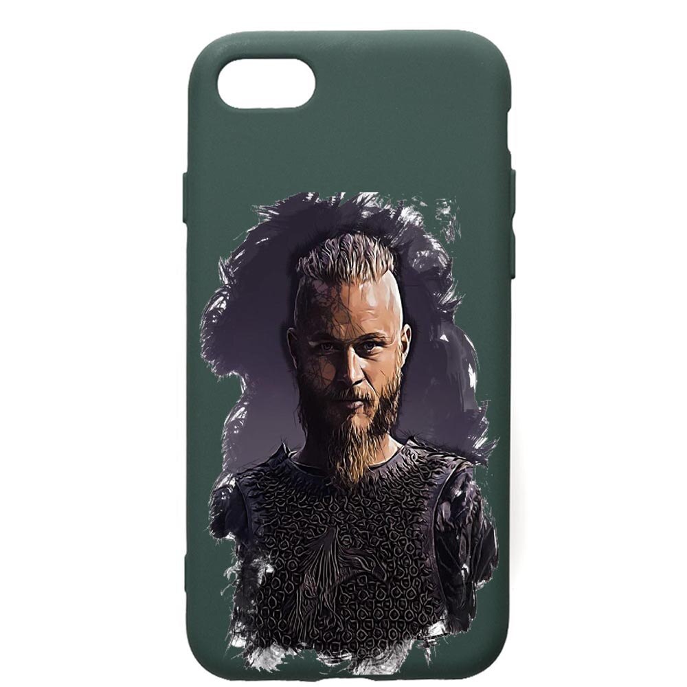 Husa Premium Silicon Compatibila Cu Apple iPhone SE 2 / iPhone 8 / iPhone 7, Vikings Ragnar Lothbrok, cu interiorul din material textil, protectie camera, Forest Green, PFG452