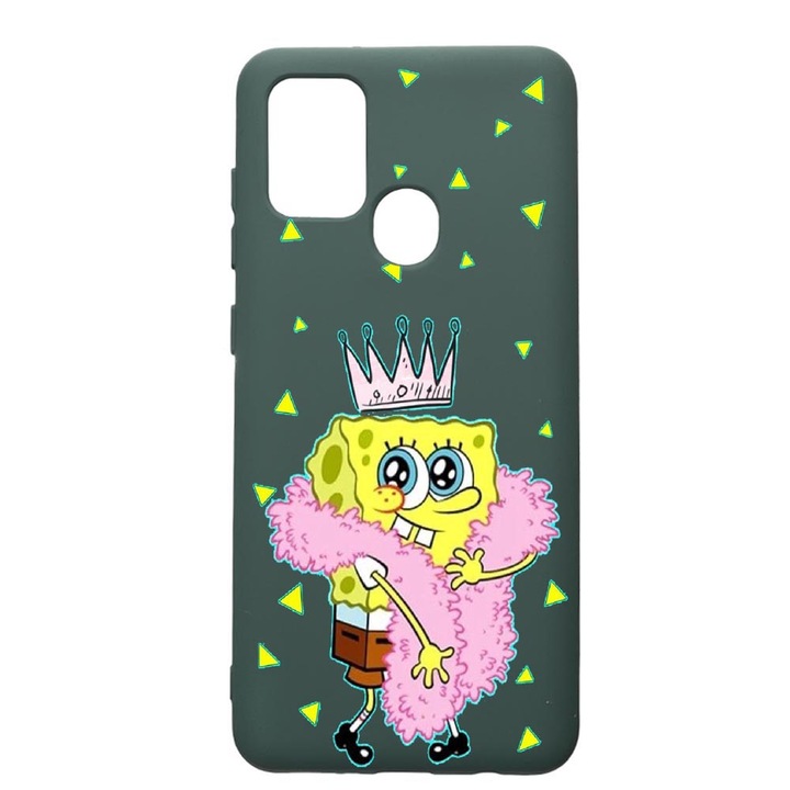 Husa Premium Silicon Compatibila Cu Huawei P Smart 2020, Spongebob, cu interiorul din material textil, protectie camera, Forest Green, PFG597