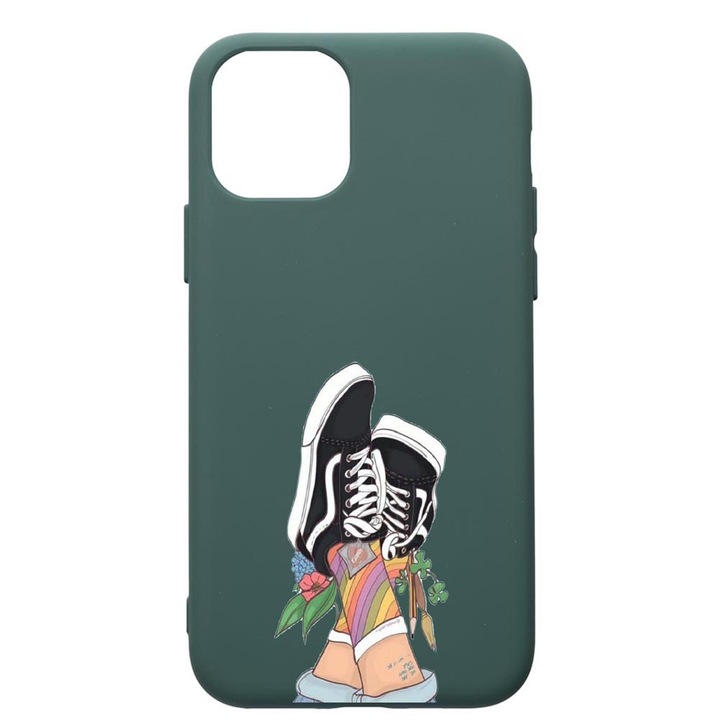 Husa Premium Silicon Compatibila Cu Apple iPhone 11, Vans- Gym Shoes, cu interiorul din material textil, protectie camera, Forest Green, PFG600