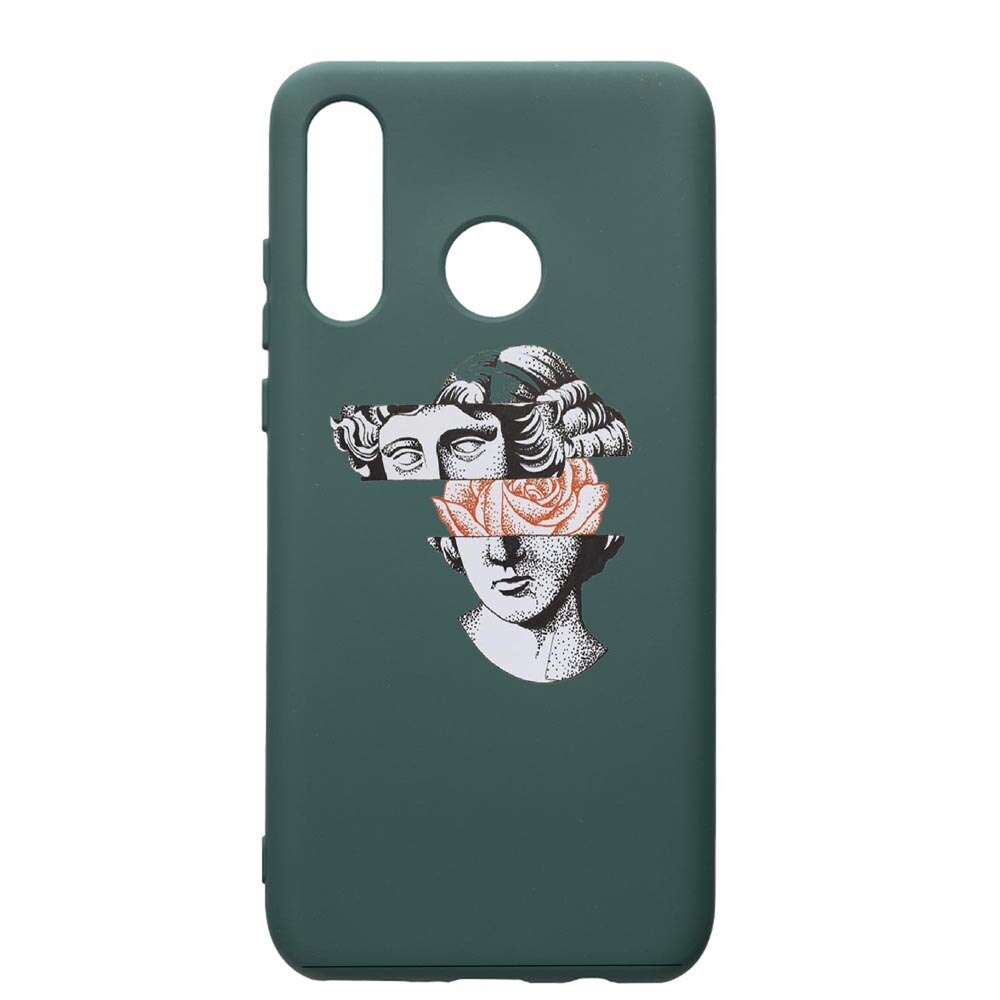 Husa Premium Silicon Compatibila Cu Huawei P30 Lite, Statue Rose, cu interiorul din material textil, protectie camera, Forest Green, PFG604