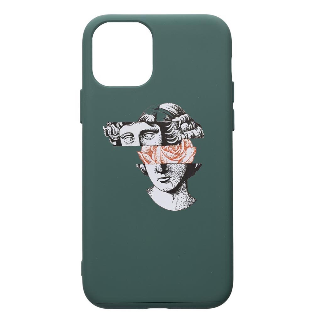 Husa Premium Silicon Compatibila Cu Apple iPhone 11, Statue Rose, cu interiorul din material textil, protectie camera, Forest Green, PFG604