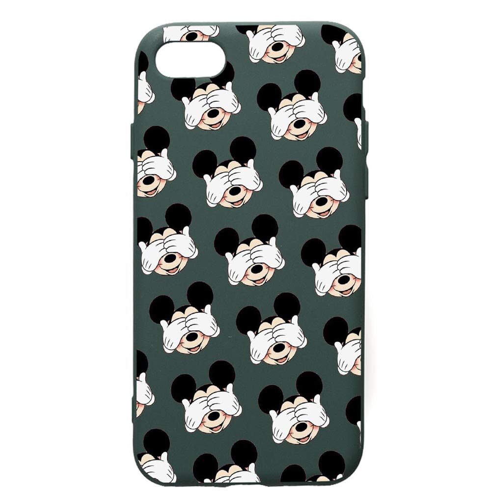 Husa Premium Silicon Compatibila Cu Apple iPhone SE 2 / iPhone 8 / iPhone 7, Mini Mouse, cu interiorul din material textil, protectie camera, Forest Green, PFG603