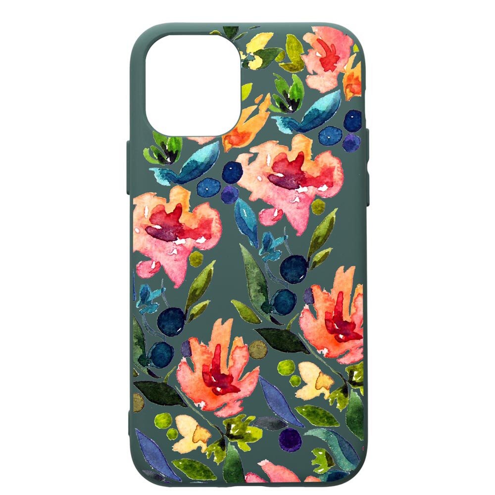 Husa Premium Silicon Compatibila Cu Apple iPhone 11 Pro, Spring Flowers, cu interiorul din material textil, protectie camera, Forest Green, PFG628