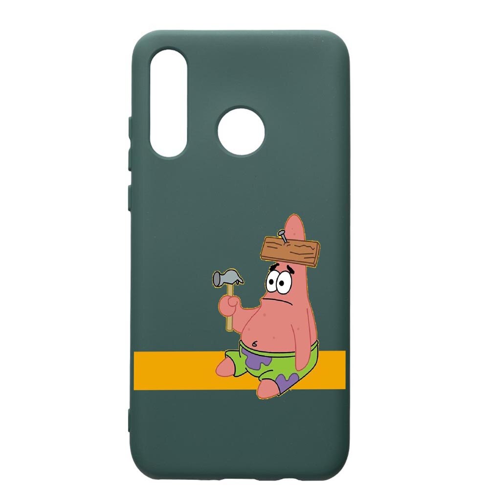 Husa Premium Silicon Compatibila Cu Huawei P30 Lite, Spongebob - Patrick Star, cu interiorul din material textil, protectie camera, Forest Green, PFG595