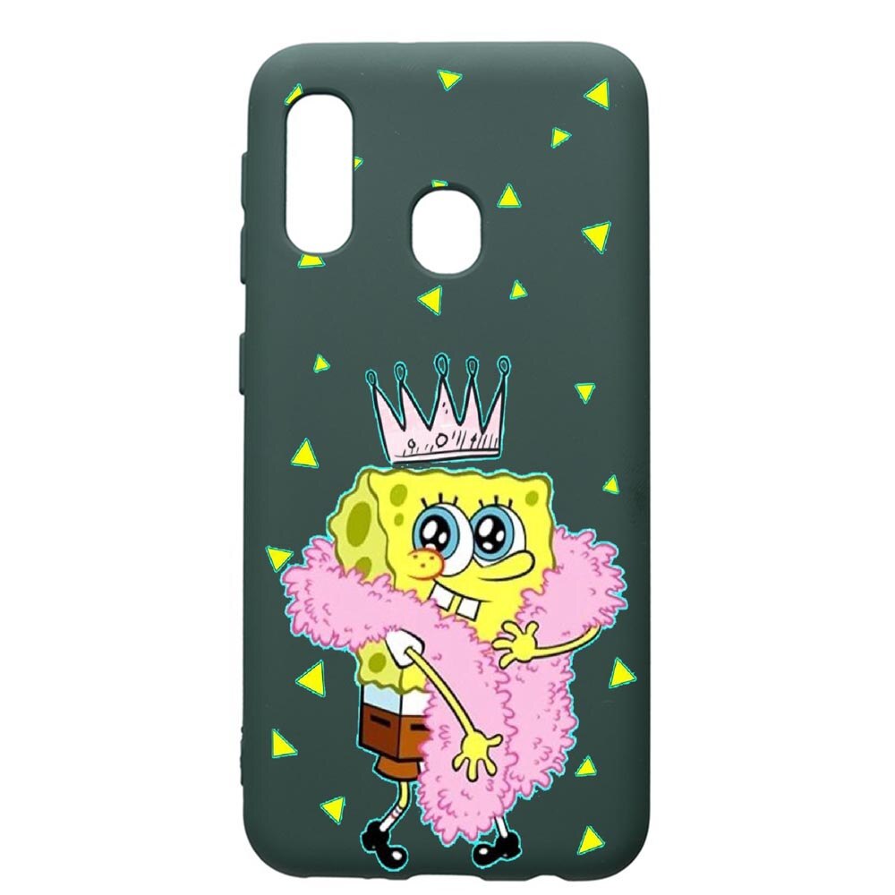 Husa Premium Silicon Compatibila Cu Samsung Galaxy A40, Spongebob, cu interiorul din material textil, protectie camera, Forest Green, PFG597