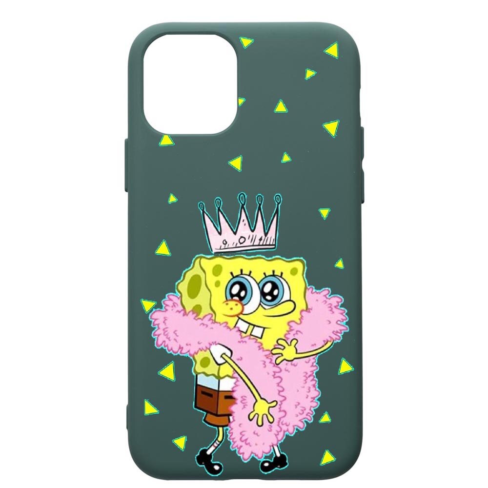 Husa Premium Silicon Compatibila Cu Apple iPhone 11 Pro, Spongebob, cu interiorul din material textil, protectie camera, Forest Green, PFG597