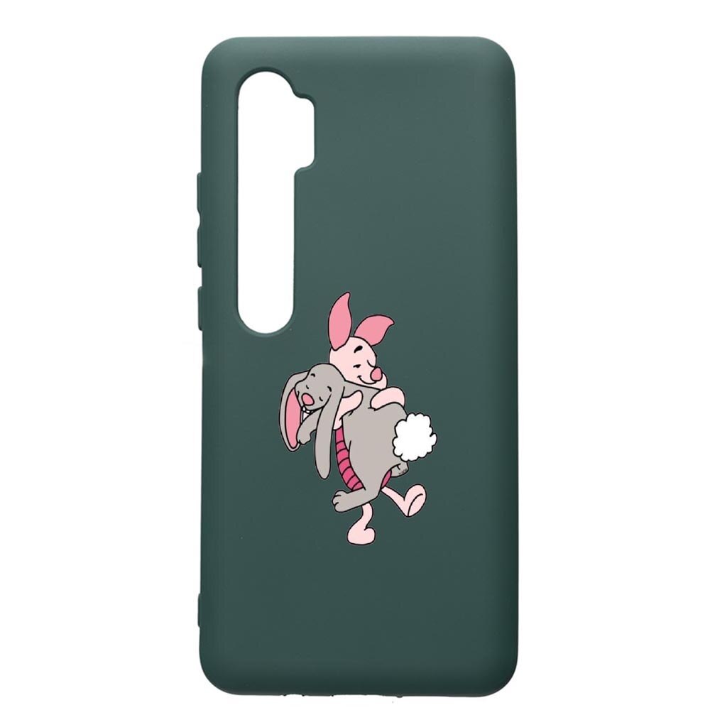 Husa Premium Silicon Compatibila Cu Xiaomi Mi Note 10, Winnie the Pooh, cu interiorul din material textil, protectie camera, Forest Green, PFG592