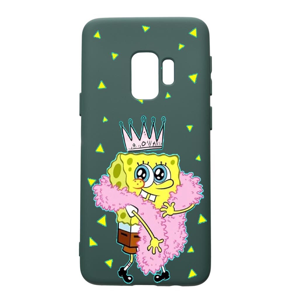 Husa Premium Silicon Compatibila Cu Samsung Galaxy S9, Spongebob, cu interiorul din material textil, protectie camera, Forest Green, PFG597