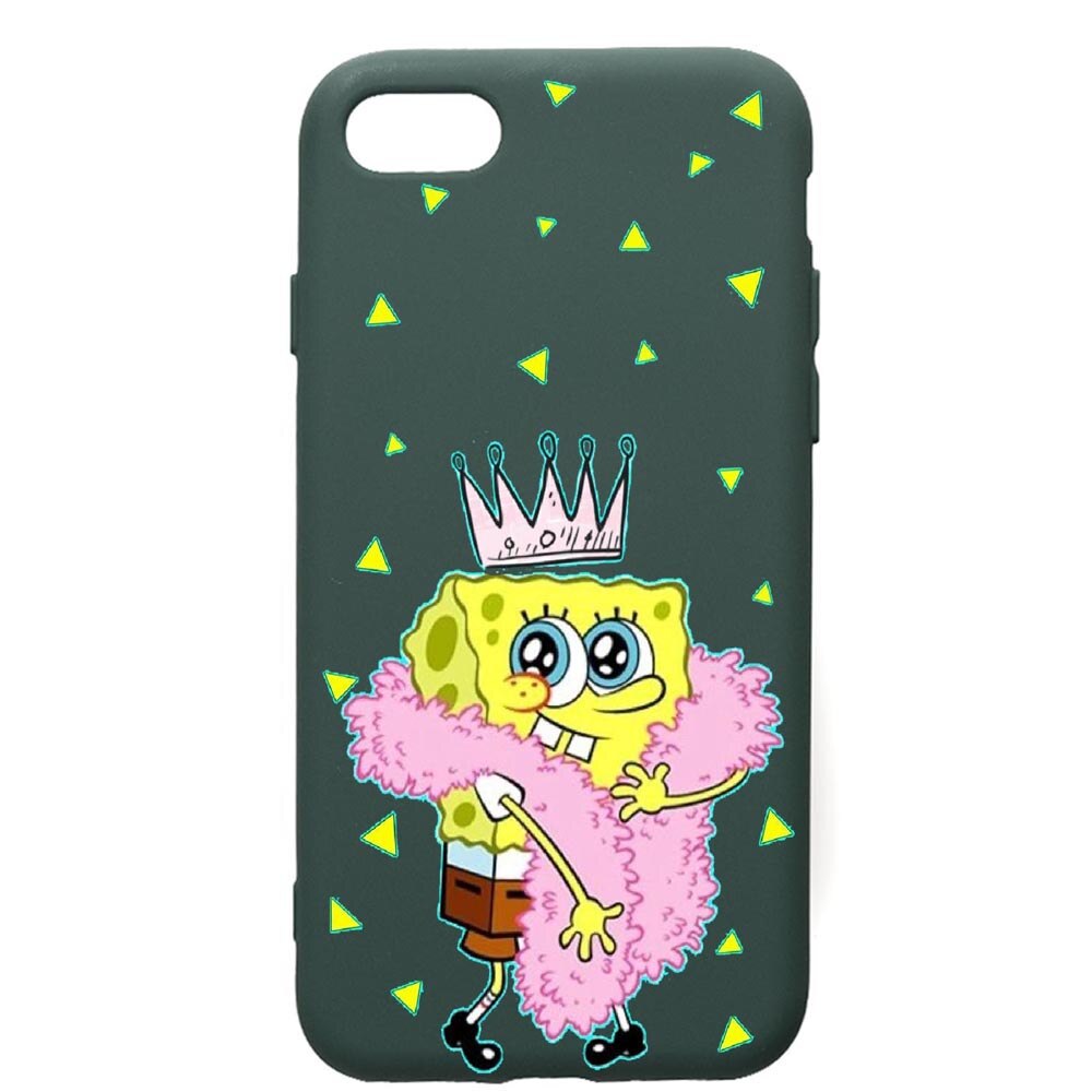 Husa Premium Silicon Compatibila Cu Apple iPhone SE 2 / iPhone 8 / iPhone 7, Spongebob, cu interiorul din material textil, protectie camera, Forest Green, PFG597