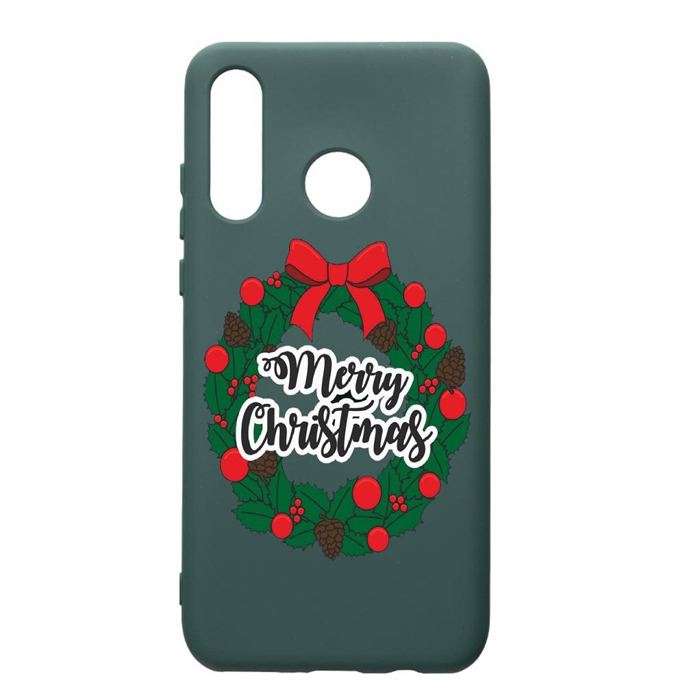 Husa Premium Silicon Compatibila Cu Huawei P30 Lite, Merry Christmas, cu interiorul din material textil, protectie camera, Forest Green, PFG346