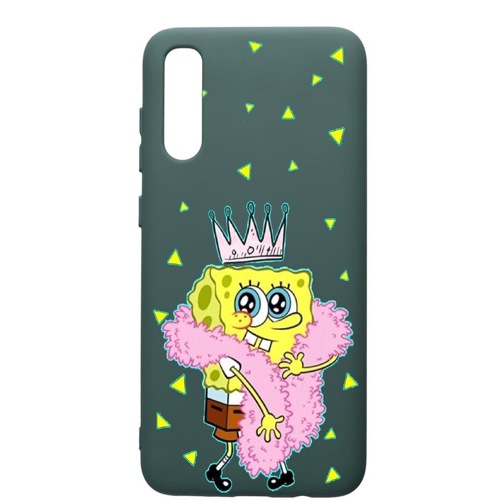 Husa Premium Silicon Compatibila Cu Samsung Galaxy A70, Spongebob, cu interiorul din material textil, protectie camera, Forest Green, PFG597