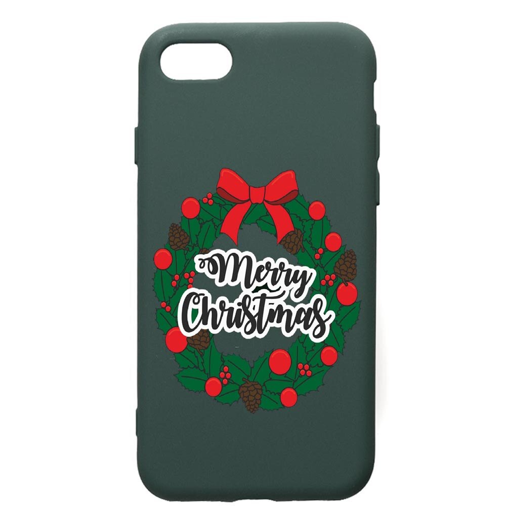 Husa Premium Silicon Compatibila Cu Apple iPhone SE 2 / iPhone 8 / iPhone 7, Merry Christmas, cu interiorul din material textil, protectie camera, Forest Green, PFG346