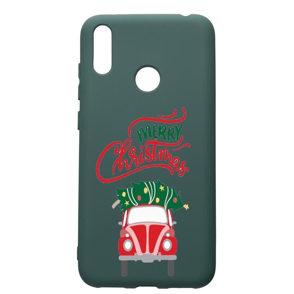 Husa Premium Silicon Compatibila Cu Huawei Y7 2019, Xmas, cu interiorul din material textil, protectie camera, Forest Green, PFG357