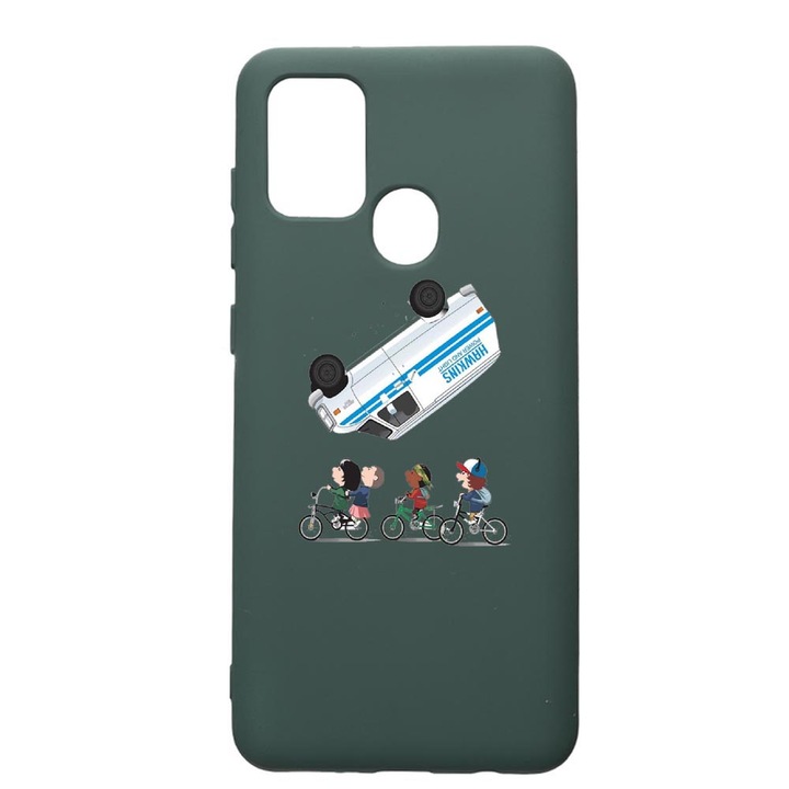 Husa Premium Silicon Compatibila Cu Huawei P Smart 2020, Stranger Things, cu interiorul din material textil, protectie camera, Forest Green, PFG370