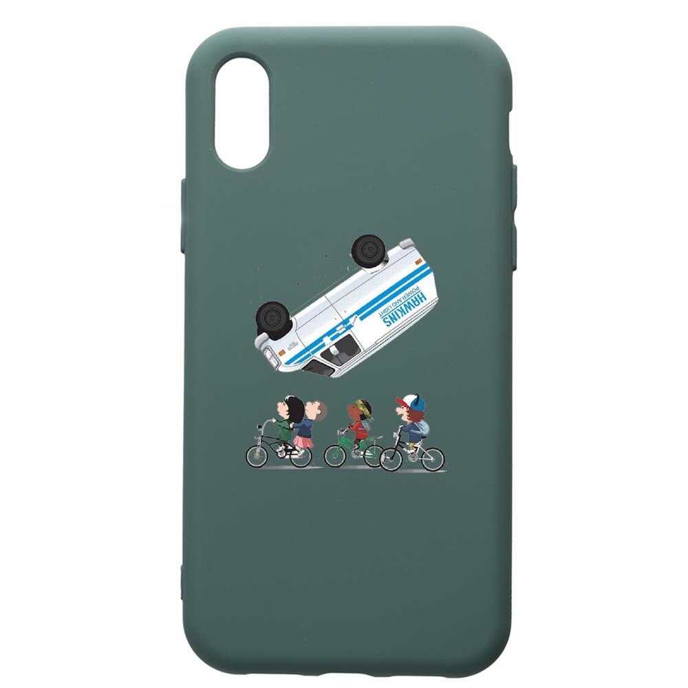 Husa Premium Silicon Compatibila Cu Apple iPhone XS / iPhone X, Stranger Things, cu interiorul din material textil, protectie camera, Forest Green, PFG370