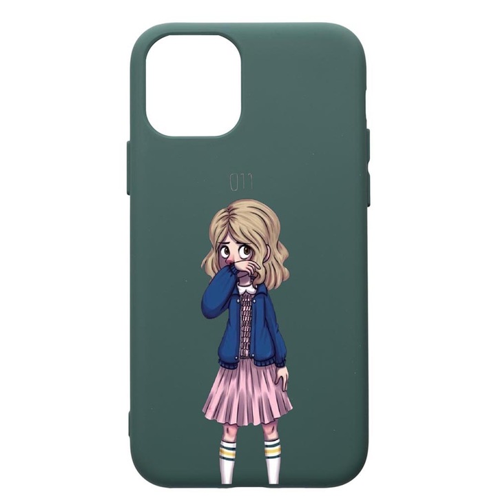 Husa Premium Silicon Compatibila Cu Apple iPhone 11, Stranger Things, cu interiorul din material textil, protectie camera, Forest Green, PFG371