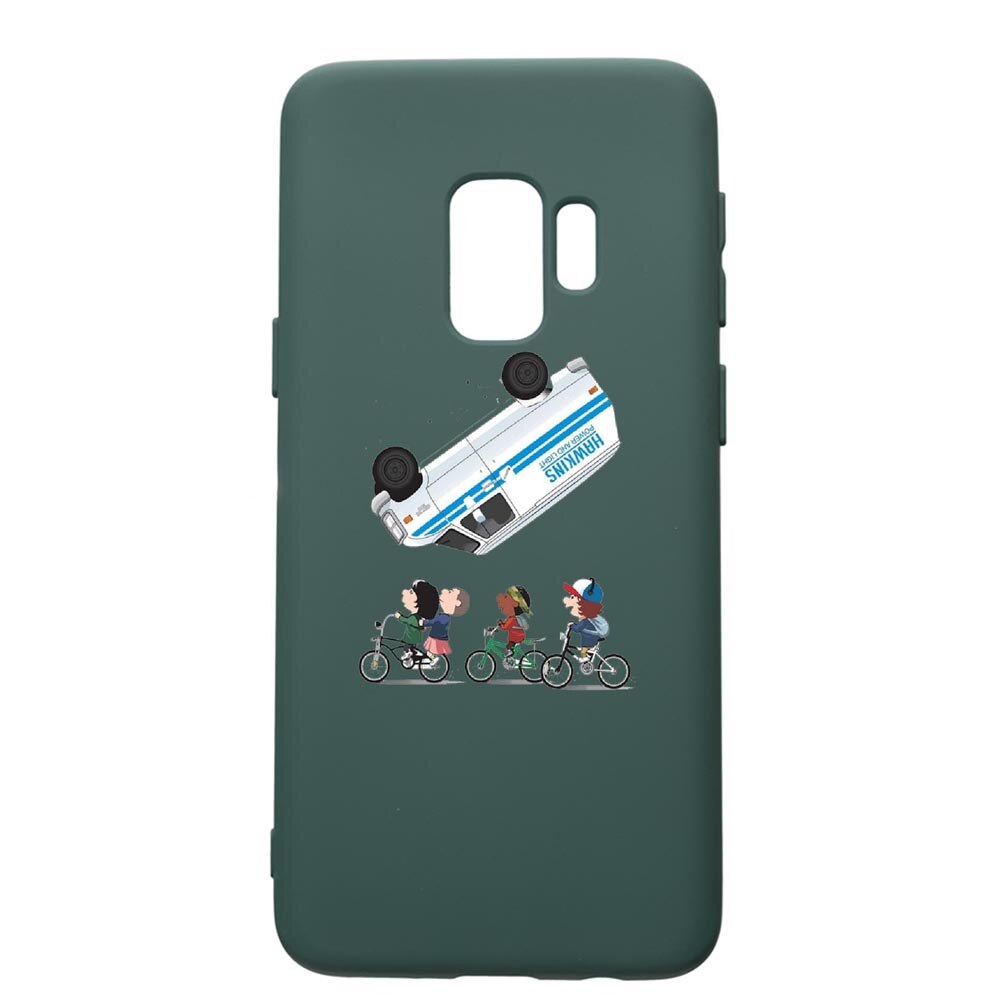 Husa Premium Silicon Compatibila Cu Samsung Galaxy S9, Stranger Things, cu interiorul din material textil, protectie camera, Forest Green, PFG370