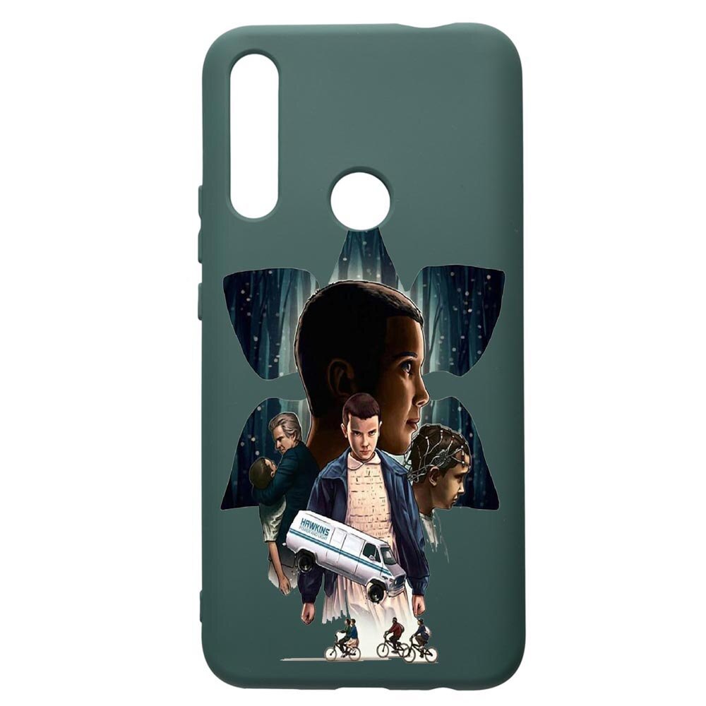 Husa Premium Silicon Compatibila Cu Huawei P Smart Z, Stranger Things, cu interiorul din material textil, protectie camera, Forest Green, PFG373