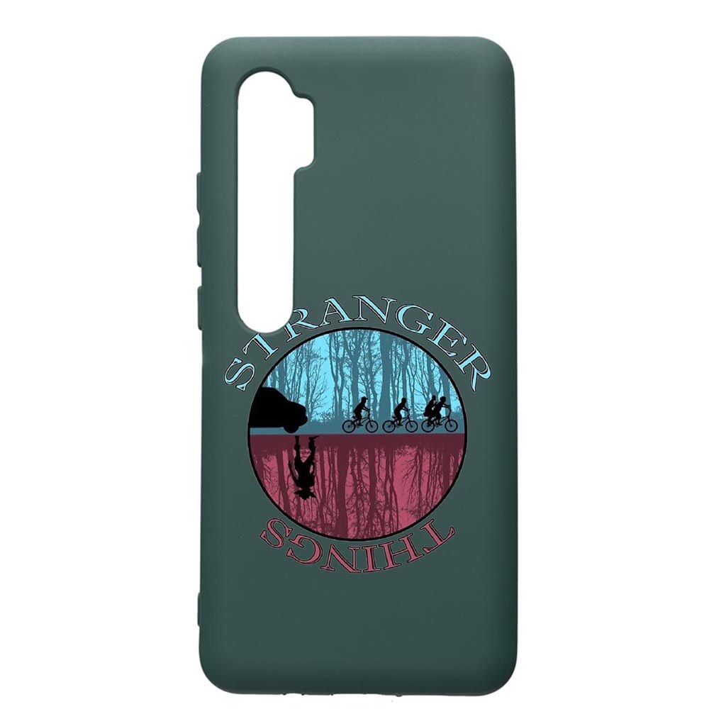 Husa Premium Silicon Compatibila Cu Xiaomi Mi Note 10, Stranger Things, cu interiorul din material textil, protectie camera, Forest Green, PFG368