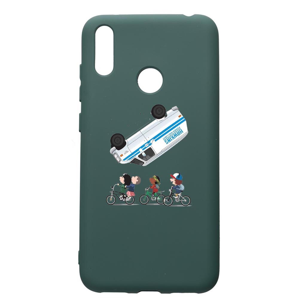 Husa Premium Silicon Compatibila Cu Huawei Y7 2019, Stranger Things, cu interiorul din material textil, protectie camera, Forest Green, PFG370
