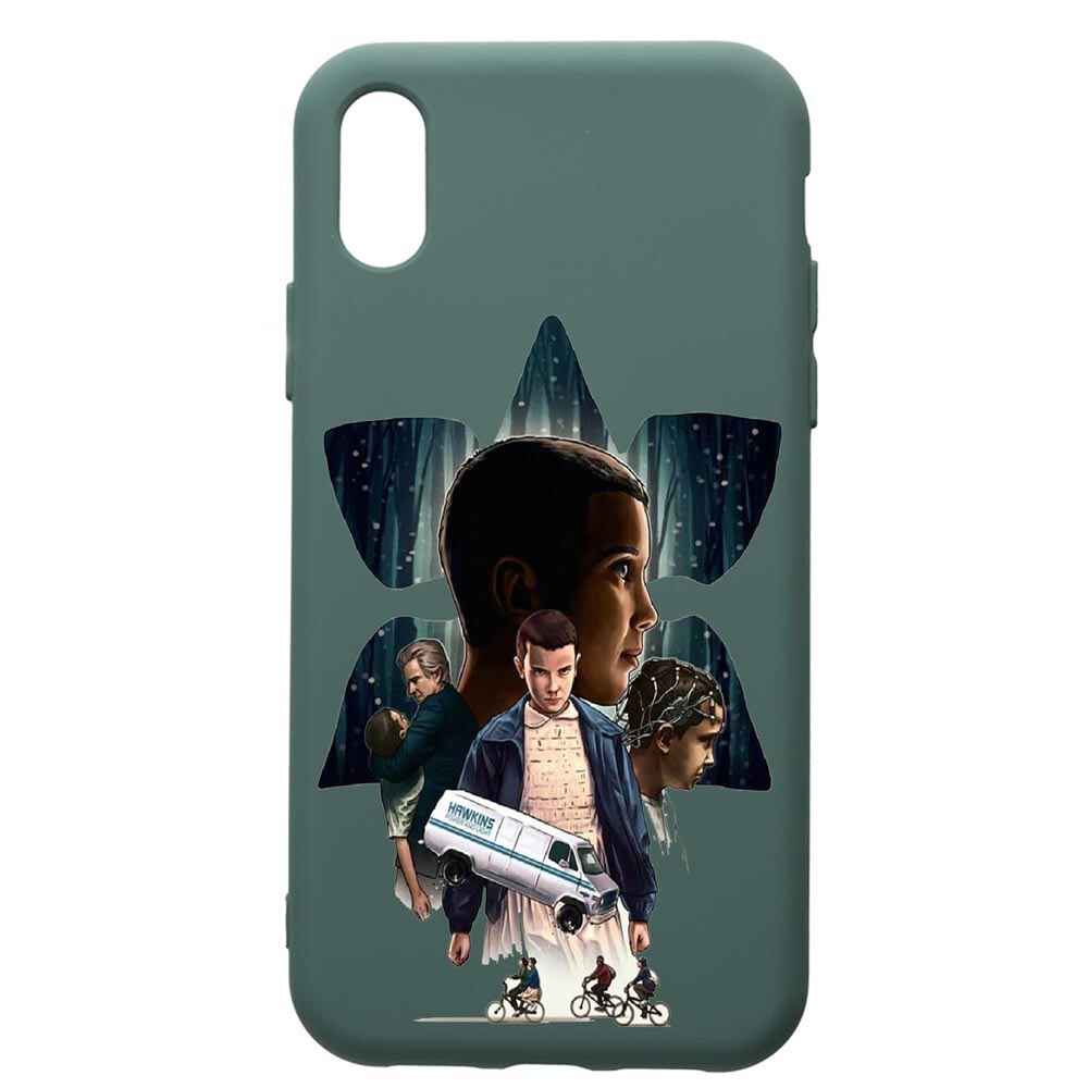 Husa Premium Silicon Compatibila Cu Samsung Galaxy A10, Stranger Things, cu interiorul din material textil, protectie camera, Forest Green, PFG373
