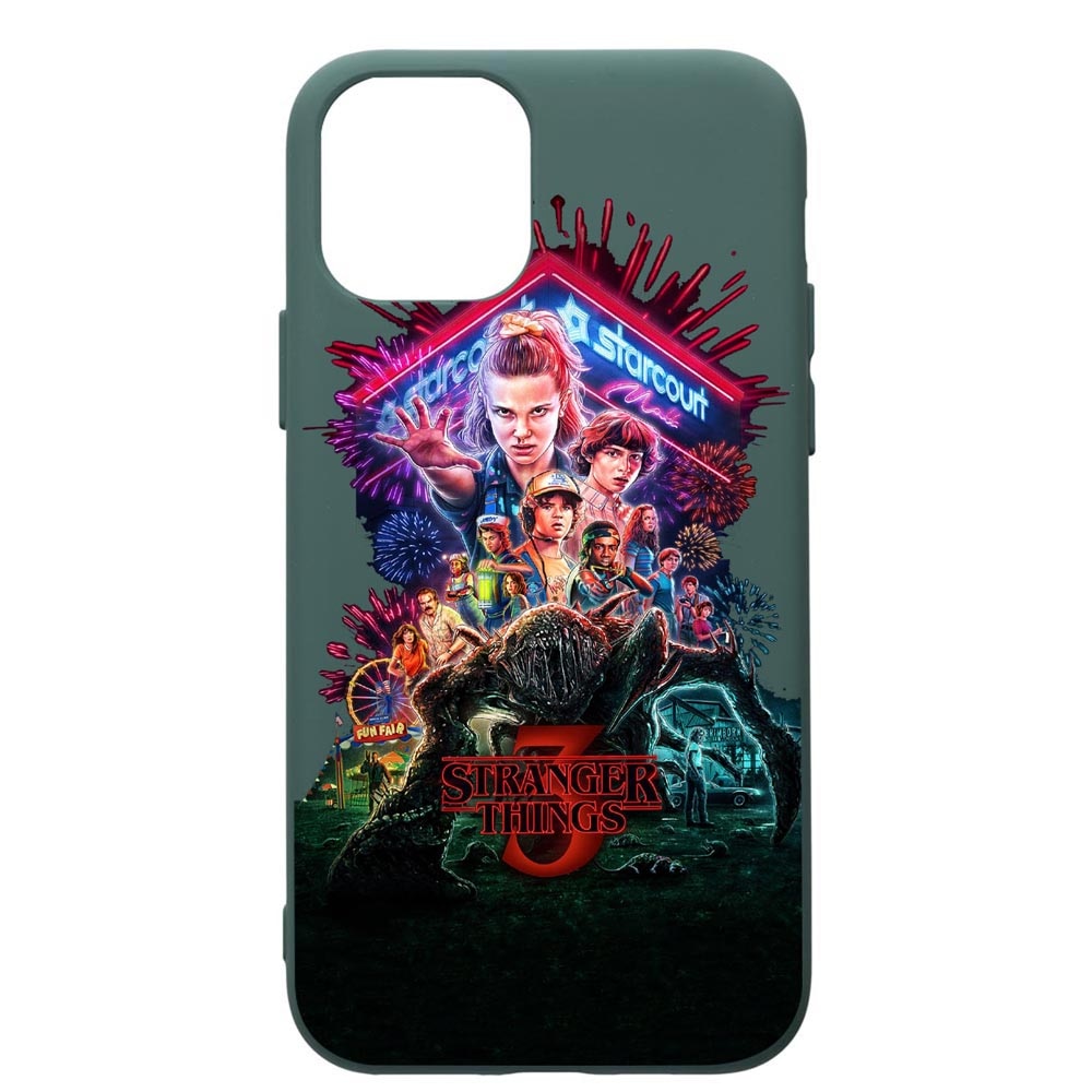 Husa Premium Silicon Compatibila Cu Apple iPhone 11 Pro Max, Stranger Things, cu interiorul din material textil, protectie camera, Forest Green, PFG372