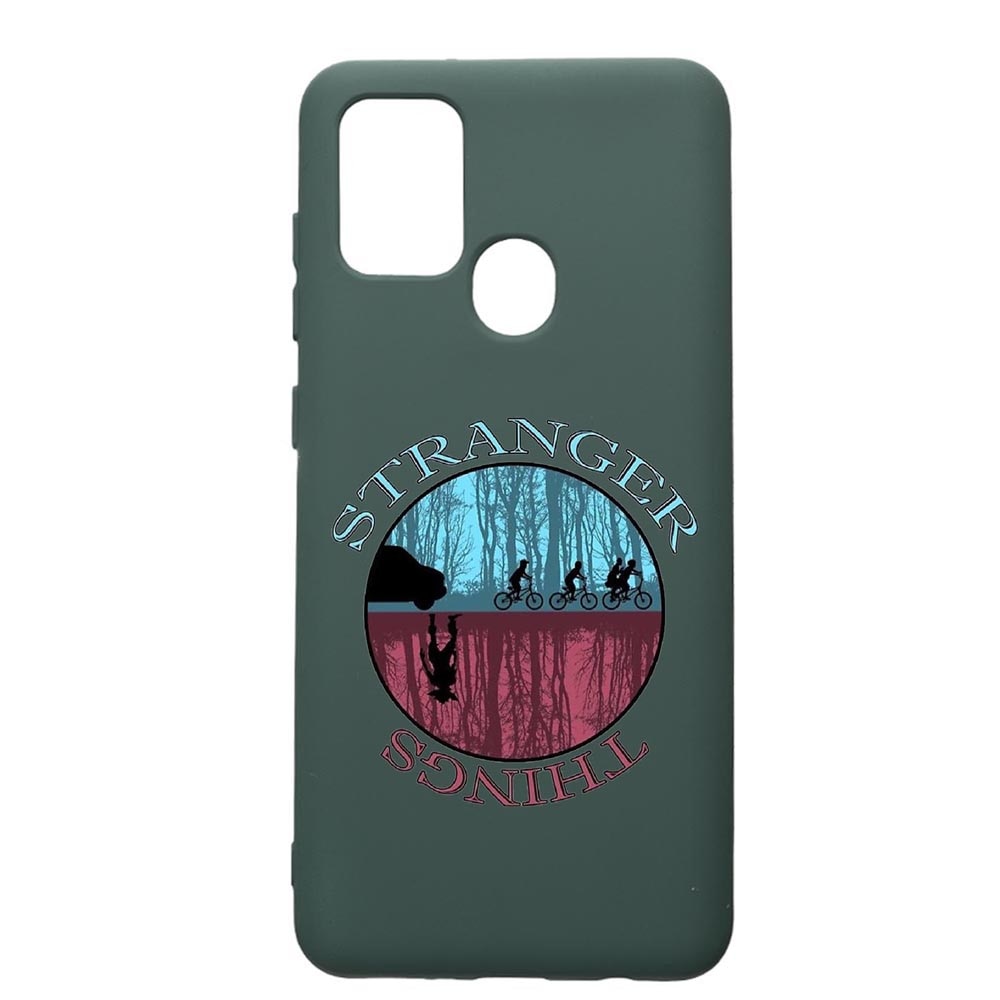 Husa Premium Silicon Compatibila Cu Samsung Galaxy A21S, Stranger Things, cu interiorul din material textil, protectie camera, Forest Green, PFG368
