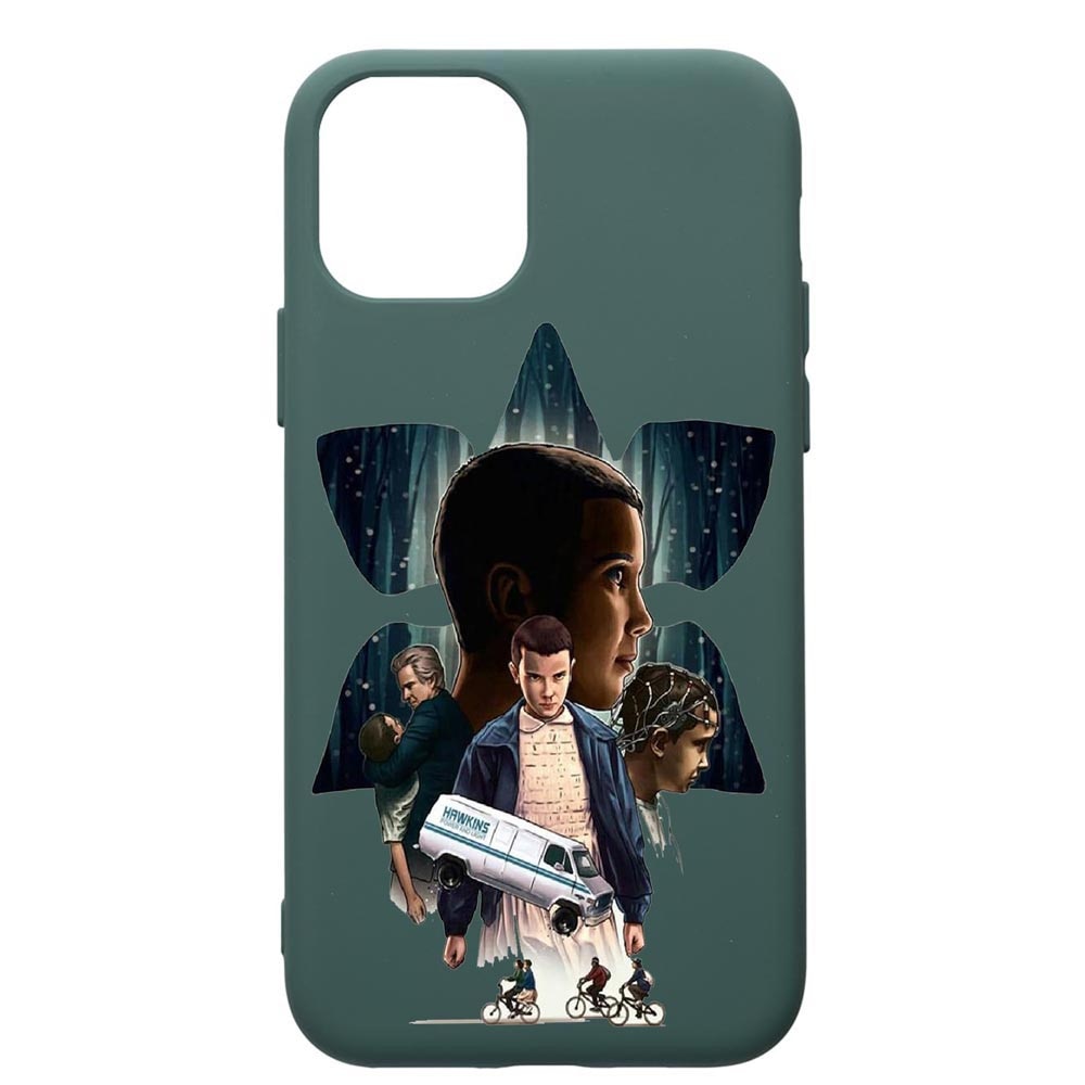 Husa Premium Silicon Compatibila Cu Apple iPhone 11 Pro Max, Stranger Things, cu interiorul din material textil, protectie camera, Forest Green, PFG373