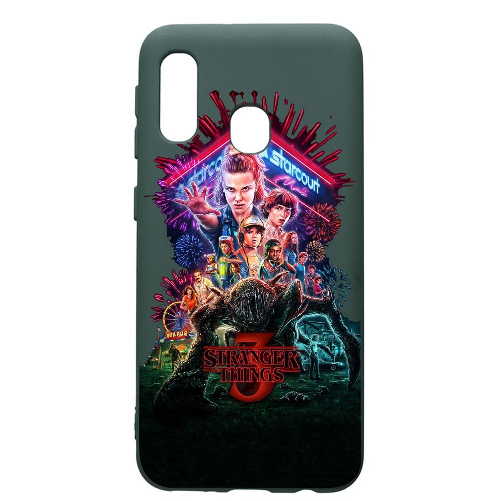 Husa Premium Silicon Compatibila Cu Samsung Galaxy A40, Stranger Things, cu interiorul din material textil, protectie camera, Forest Green, PFG372