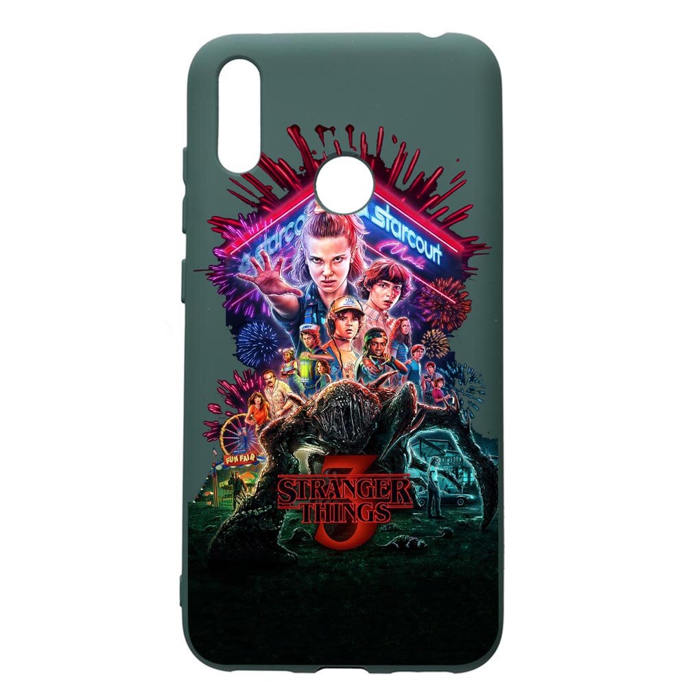 Husa Premium Silicon Compatibila Cu Huawei Y7 2019, Stranger Things, cu interiorul din material textil, protectie camera, Forest Green, PFG372
