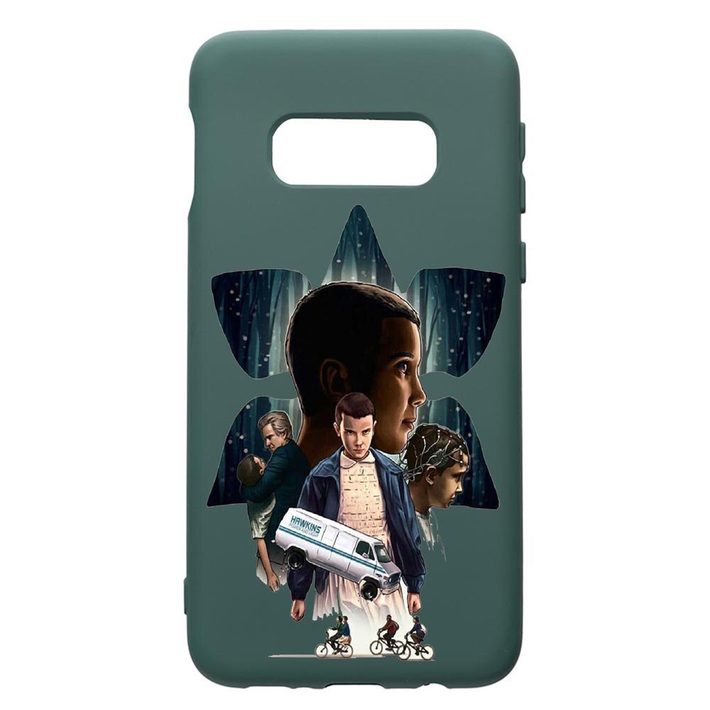 Husa Premium Silicon Compatibila Cu Samsung Galaxy S10e, Stranger Things, cu interiorul din material textil, protectie camera, Forest Green, PFG373