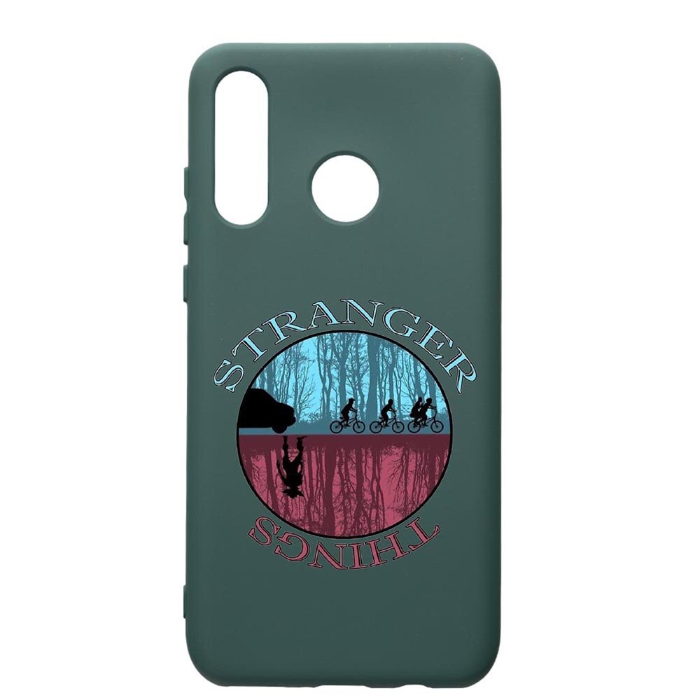 Husa Premium Silicon Compatibila Cu Huawei P30 Lite, Stranger Things, cu interiorul din material textil, protectie camera, Forest Green, PFG368